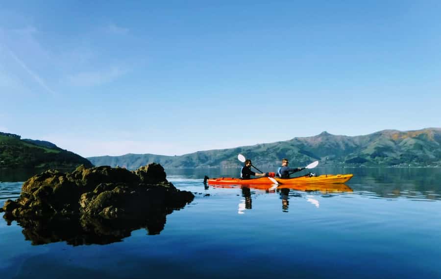 Akaroa: Akaroa Marine Reserve Sea Kayaking Tour - Akaroa Harbour from a sea kayak
