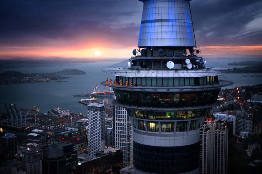 Auckland: Sky Tower SkyWalk - 192m High Edge Walk - Checking in beneath the tower