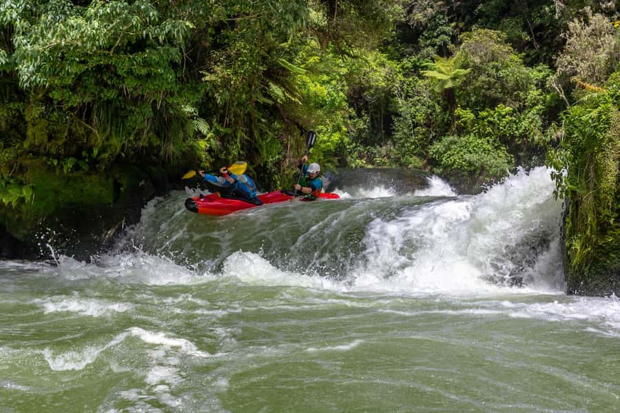 Epic Tandem Kayak Tour down the Kaituna River Waterfalls - Getting comfortable before the first rapid