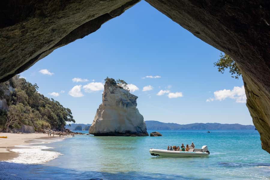 Hahei Explorer Cathedral Cove Boat Tour - Meeting the boat on Hahei Beach