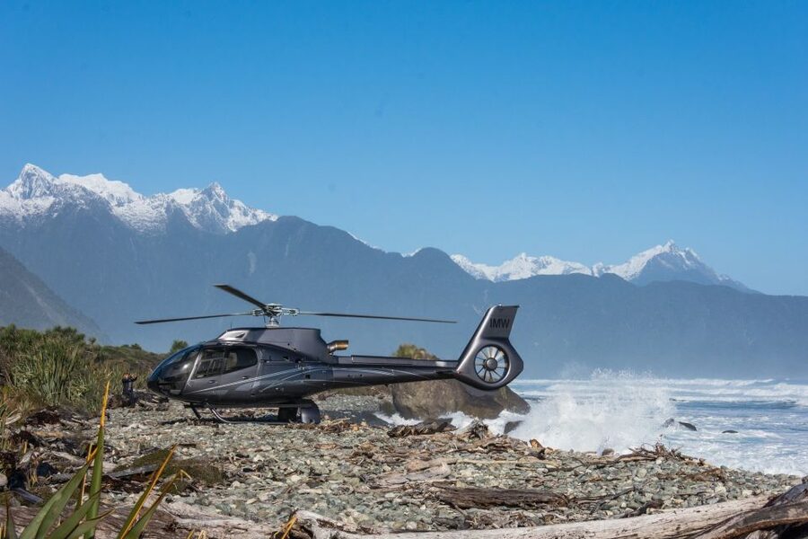 Milford Sound Extended Helicopter Flight & 3 Landings - Second landing: a West Coast beach