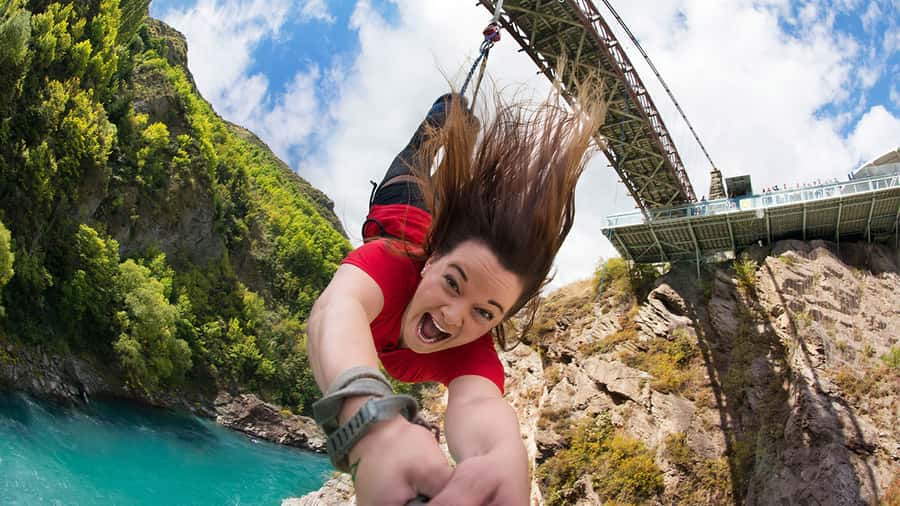 Queenstown: Kawarau Bridge Bungy - World's First Bungy! - Stepping off the 43-metre Kawarau Bridge