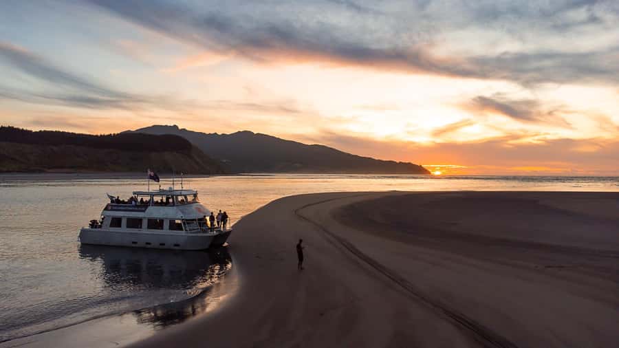 Raglan: Scenic Harbour Sunset Cruise - Volcanic cliffs, bays, and Māori pā sites