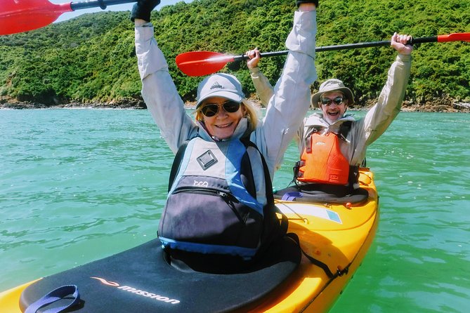 Small group guided sea kayaking in Akaroa marine reserve - Remote bays, beaches, and a final swim