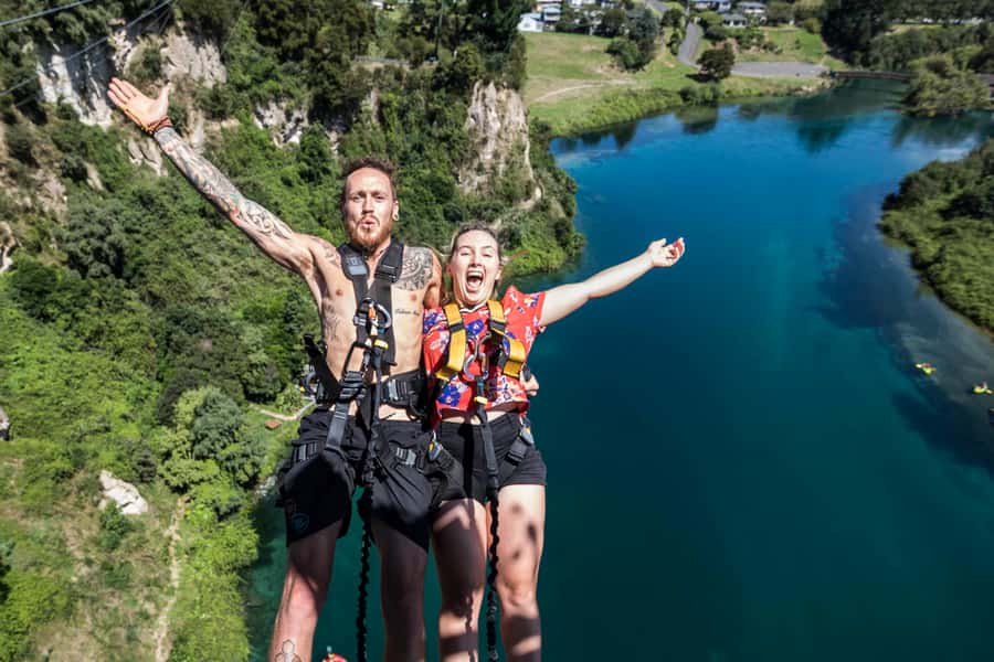 Taupō: AJ Hackett Taupō Bungy - NZ's Highest Water Touch! - Check-in, harnessing, and the walk to the platform